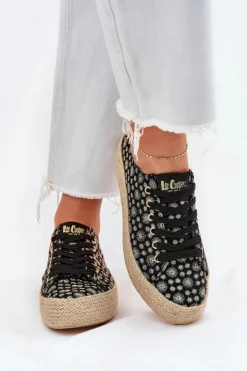 Damskie Lee Cooper Wzorzyste Trampki Damskie Na Platformie Z Plecionką LCW-25-08-3647L Czarne