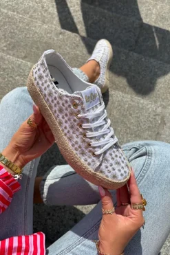 Damskie Lee Cooper Wzorzyste Trampki Damskie Na Platformie Z Plecionką LCW-25-08-3648L Biało-Złote