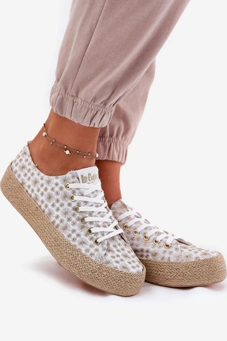 Damskie Lee Cooper Wzorzyste Trampki Damskie Na Platformie Z Plecionką LCW-25-08-3648L Biało-Złote