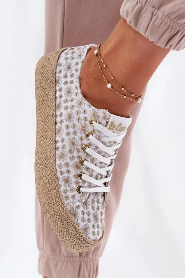 Damskie Lee Cooper Wzorzyste Trampki Damskie Na Platformie Z Plecionką LCW-25-08-3648L Biało-Złote