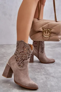 Boto Botki Wiosenne|Botki Skórzane*Zamszowe Ażurowe Botki Lewski Shoes 3264 Jasnobrązowe