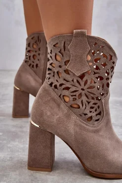 Boto Botki Wiosenne|Botki Skórzane*Zamszowe Ażurowe Botki Lewski Shoes 3264 Jasnobrązowe