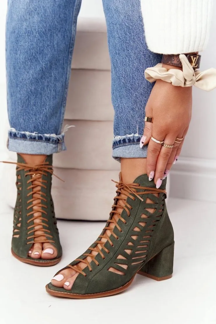 Maciejka Botki Wiosenne|Botki Maciejka*Zamszowe Ażurowe Botki Zielone 04040-09