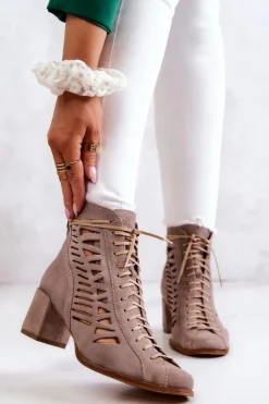 Maciejka Botki Wiosenne|Botki Maciejka*Zamszowe Ażurowe Botki 05508-04 Beżowe