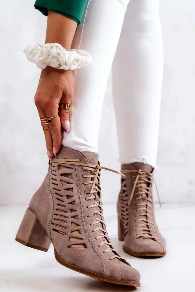 Maciejka Botki Wiosenne|Botki Maciejka*Zamszowe Ażurowe Botki 05508-04 Beżowe