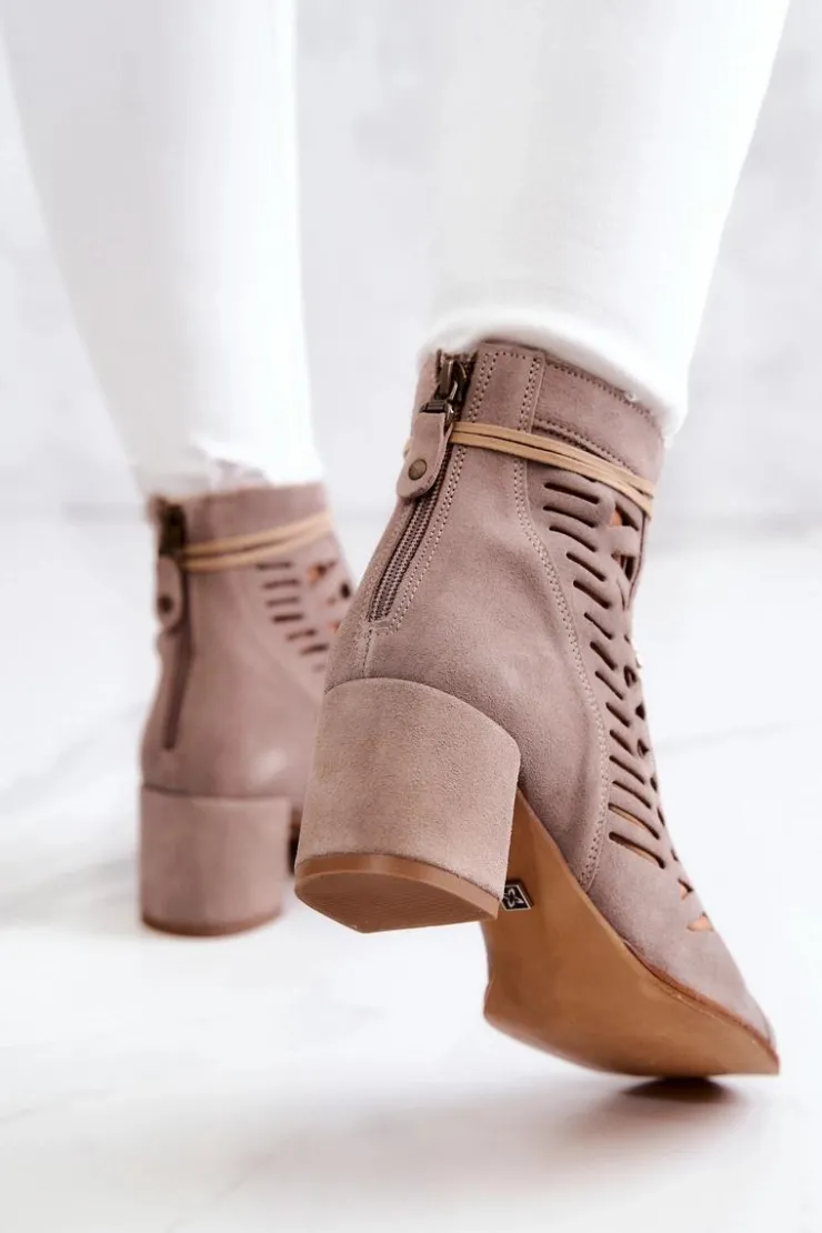 Maciejka Botki Wiosenne|Botki Maciejka*Zamszowe Ażurowe Botki 05508-04 Beżowe