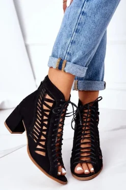 Maciejka Botki Wiosenne|Botki Maciejka*Zamszowe Ażurowe Botki 04040-01 Czarne