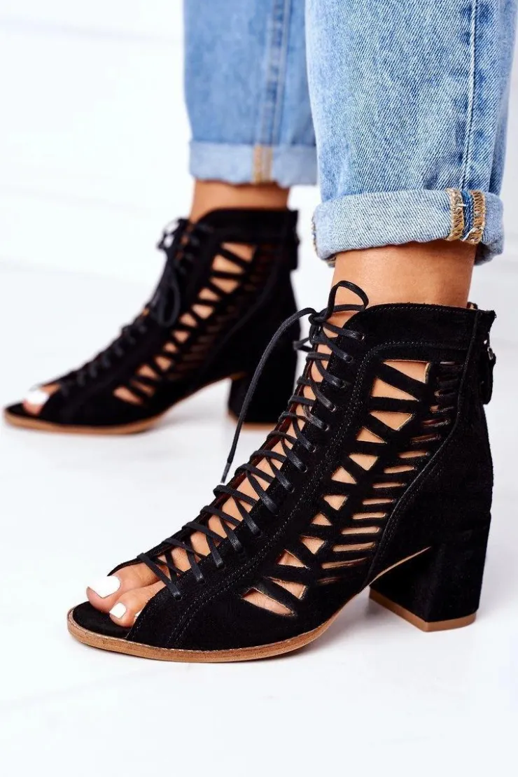 Maciejka Botki Wiosenne|Botki Maciejka*Zamszowe Ażurowe Botki 04040-01 Czarne