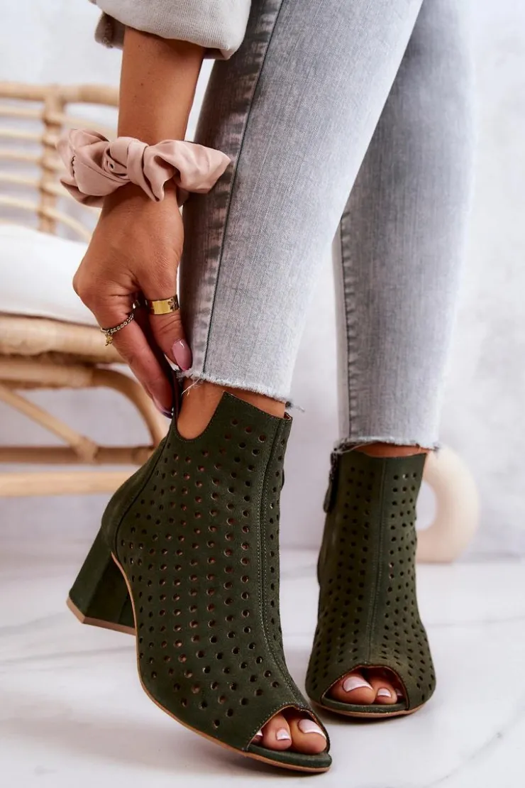 Maciejka Botki Wiosenne|Botki Maciejka*Zamszowe Ażurowe Botki 05420-09 Zielone