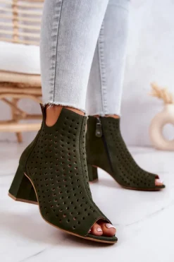Maciejka Botki Wiosenne|Botki Maciejka*Zamszowe Ażurowe Botki 05420-09 Zielone