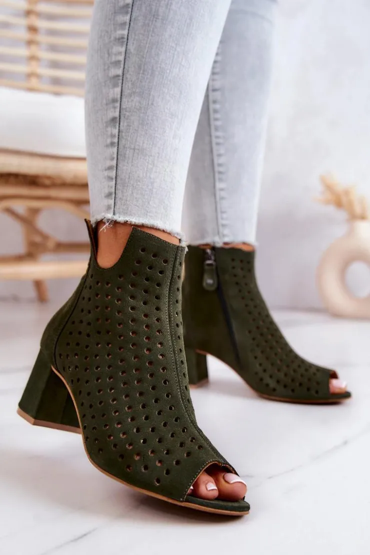 Maciejka Botki Wiosenne|Botki Maciejka*Zamszowe Ażurowe Botki 05420-09 Zielone