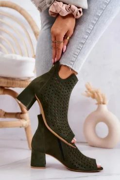 Maciejka Botki Wiosenne|Botki Maciejka*Zamszowe Ażurowe Botki 05420-09 Zielone