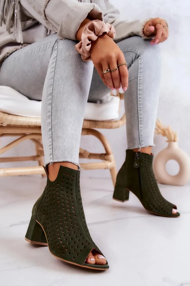 Maciejka Botki Wiosenne|Botki Maciejka*Zamszowe Ażurowe Botki 05420-09 Zielone