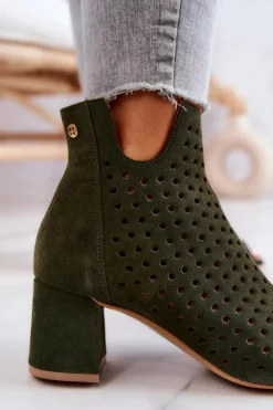 Maciejka Botki Wiosenne|Botki Maciejka*Zamszowe Ażurowe Botki 05420-09 Zielone