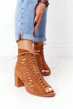 Clearance Maciejka Zamszowe Ażurowe Botki Rude 04040-29