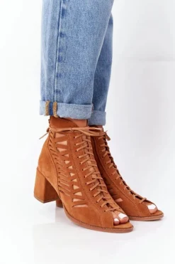 Clearance Maciejka Zamszowe Ażurowe Botki Rude 04040-29