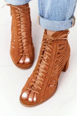 Clearance Maciejka Zamszowe Ażurowe Botki Rude 04040-29