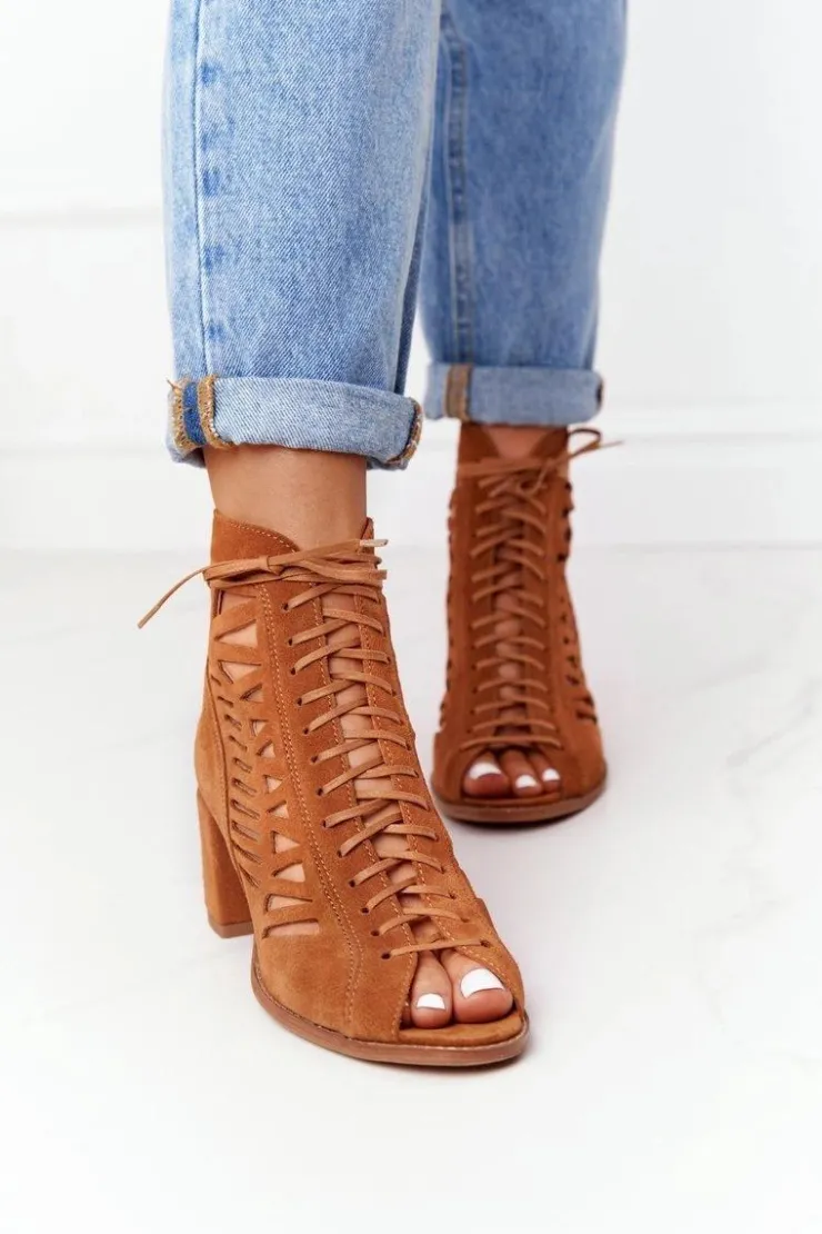 Clearance Maciejka Zamszowe Ażurowe Botki Rude 04040-29