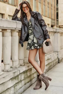 Damskie Boto Zamszowe Ażurowe Botki Na Słupku Lewski 3629 Ciemnobeżowe