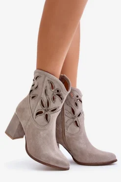 Boto Botki Na Słupku|Botki Ażurowe*Zamszowe Ażurowe Botki Na Słupku Lewski 3629 Cappucino Beżowy