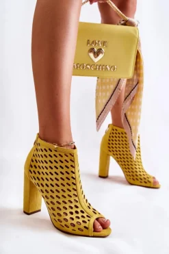 Damskie Boto Zamszowe Ażurowe Botki Żółte Jenissa