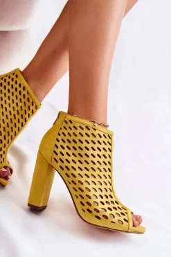Damskie Boto Zamszowe Ażurowe Botki Żółte Jenissa