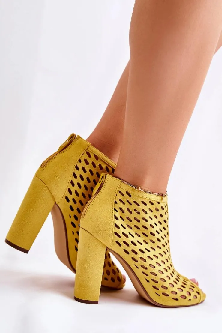 Damskie Boto Zamszowe Ażurowe Botki Żółte Jenissa