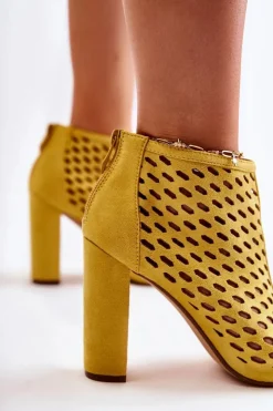 Damskie Boto Zamszowe Ażurowe Botki Żółte Jenissa