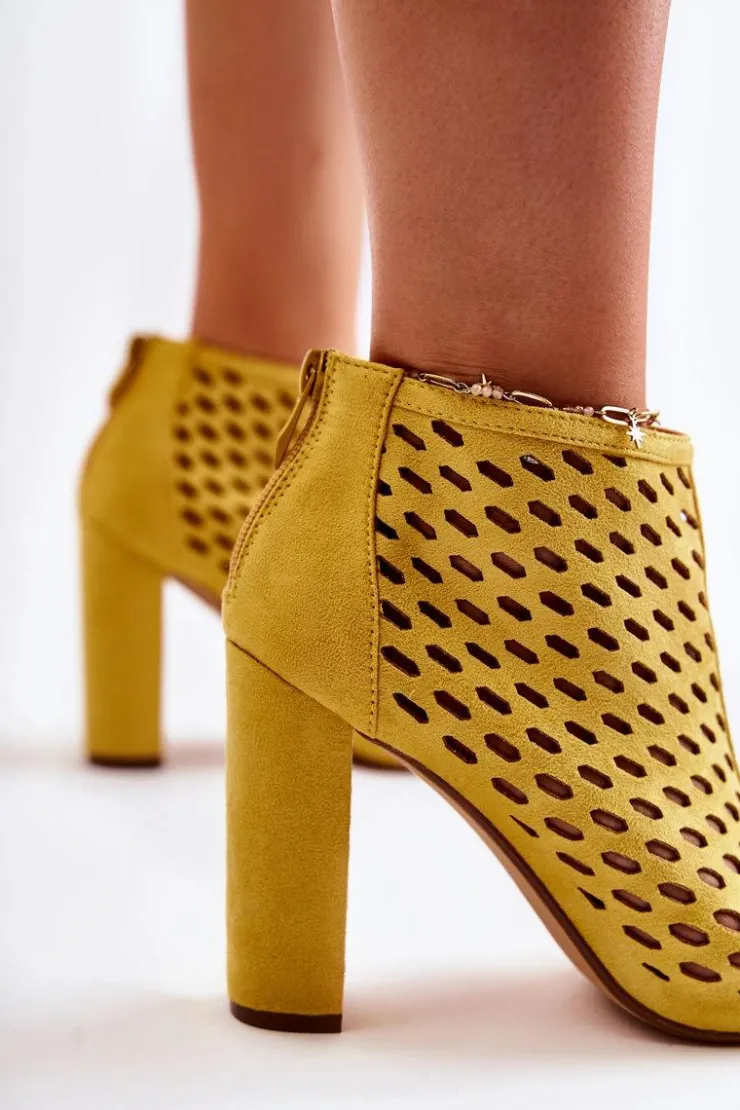 Damskie Boto Zamszowe Ażurowe Botki Żółte Jenissa