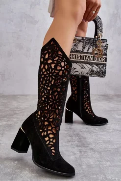 Zazoo Kozaki Wiosenne|Kozaki Ażurowe*Zamszowe Ażurowe Kozaki Lewski Shoes 3234 Czarne