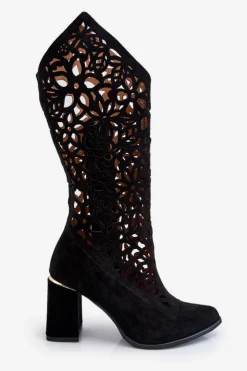 Zazoo Kozaki Wiosenne|Kozaki Ażurowe*Zamszowe Ażurowe Kozaki Lewski Shoes 3234 Czarne