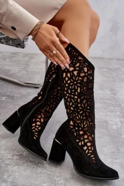 Zazoo Kozaki Wiosenne|Kozaki Ażurowe*Zamszowe Ażurowe Kozaki Lewski Shoes 3234 Czarne