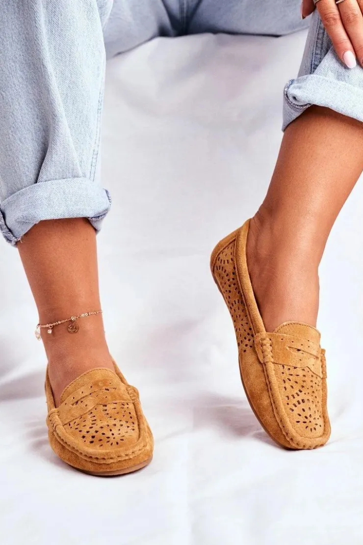 Damskie buty S.Barski Mokasyny Damskie Zamszowe*Zamszowe Ażurowe Mokasyny Damskie S.Barski Camel