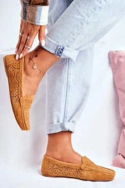 Damskie buty S.Barski Mokasyny Damskie Zamszowe*Zamszowe Ażurowe Mokasyny Damskie S.Barski Camel