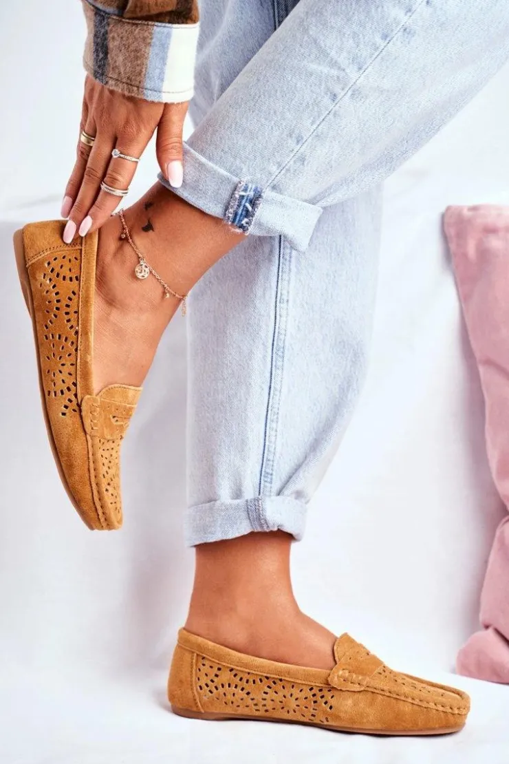 Damskie buty S.Barski Mokasyny Damskie Zamszowe*Zamszowe Ażurowe Mokasyny Damskie S.Barski Camel