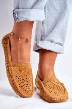 Damskie buty S.Barski Mokasyny Damskie Zamszowe*Zamszowe Ażurowe Mokasyny Damskie S.Barski Camel