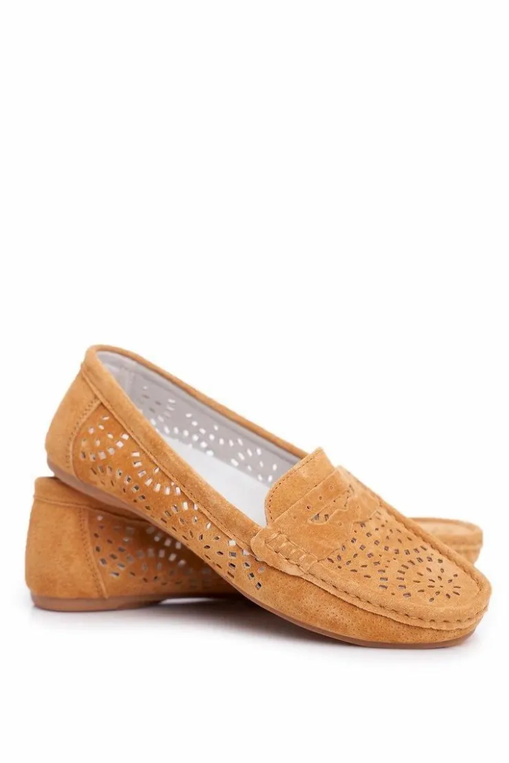 Damskie buty S.Barski Mokasyny Damskie Zamszowe*Zamszowe Ażurowe Mokasyny Damskie S.Barski Camel