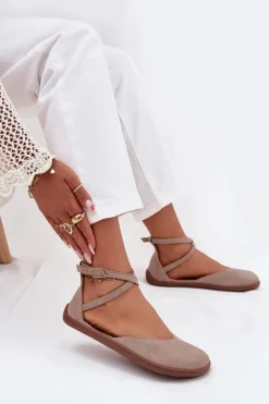 Damskie Zazoo Zamszowe Baleriny Damskie Barefoot Z Paskami 191 Szare