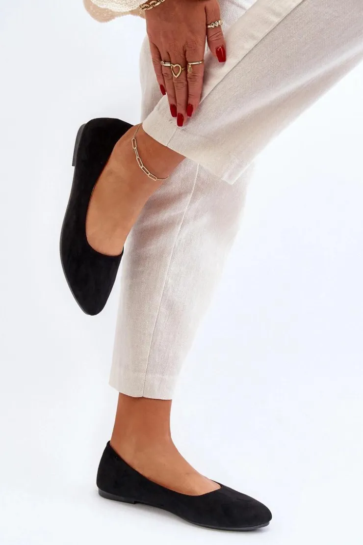 Damskie Evento Zamszowe Baleriny Damskie Czarne Kommia