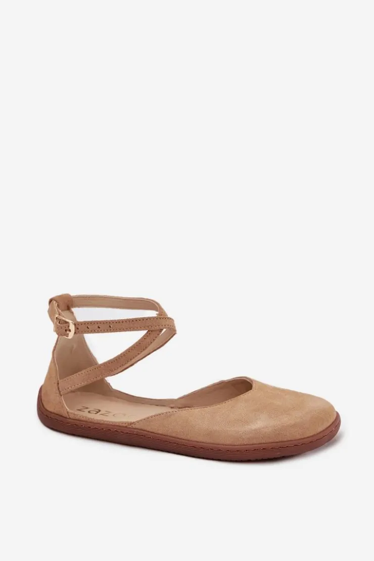 Hot Zazoo Zamszowe Baleriny Damskie Barefoot Z Paskami 191 Beżowe Beżowy