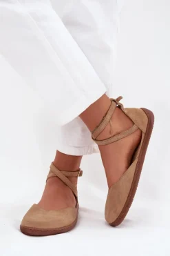 Hot Zazoo Zamszowe Baleriny Damskie Barefoot Z Paskami 191 Beżowe Beżowy