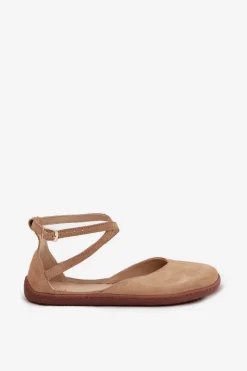 Hot Zazoo Zamszowe Baleriny Damskie Barefoot Z Paskami 191 Beżowe Beżowy