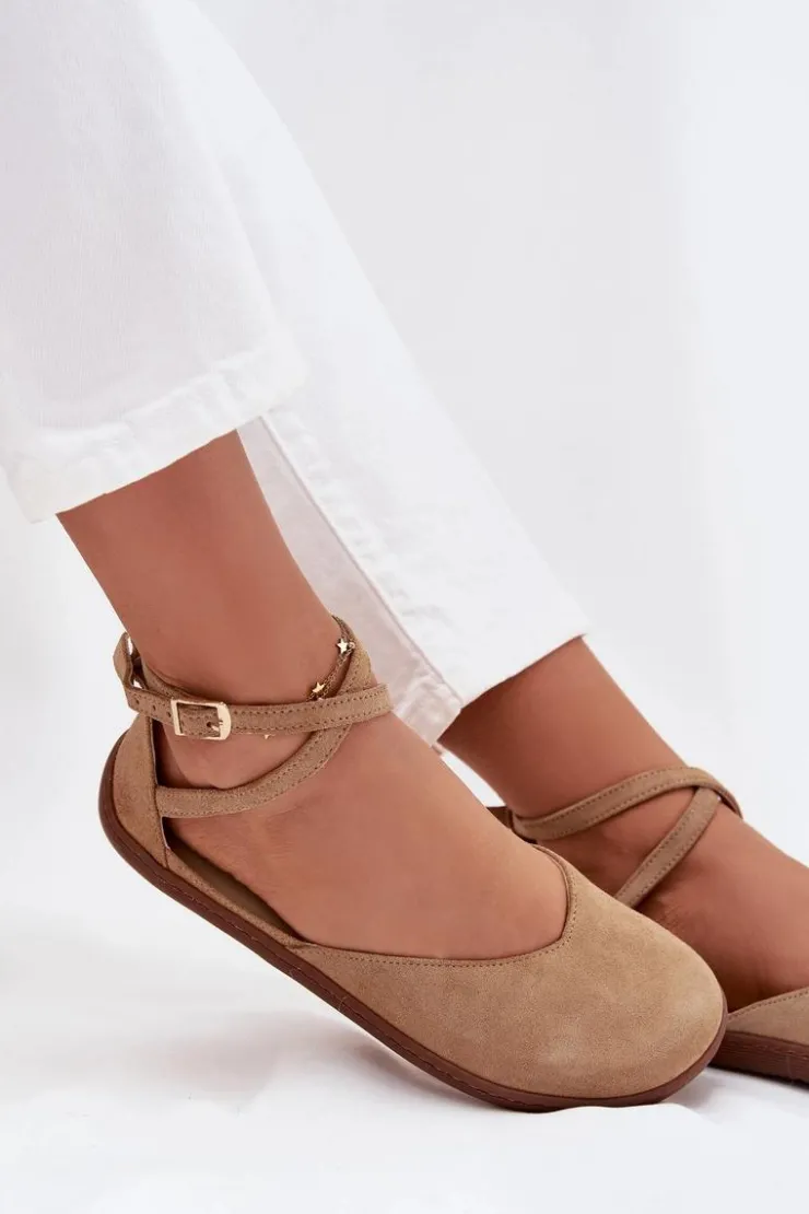 Hot Zazoo Zamszowe Baleriny Damskie Barefoot Z Paskami 191 Beżowe Beżowy