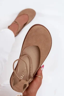 Hot Zazoo Zamszowe Baleriny Damskie Barefoot Z Paskami 191 Beżowe Beżowy