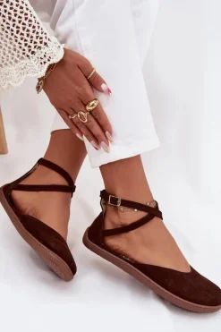 Zazoo Barefoot|Baleriny Skórzane*Zamszowe Baleriny Damskie Barefoot Z Paskami 191 Czekoladowe Brązowy