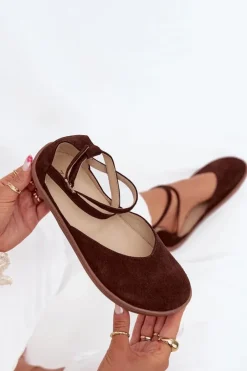 Zazoo Barefoot|Baleriny Skórzane*Zamszowe Baleriny Damskie Barefoot Z Paskami 191 Czekoladowe Brązowy