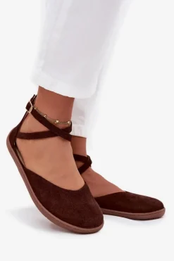 Zazoo Barefoot|Baleriny Skórzane*Zamszowe Baleriny Damskie Barefoot Z Paskami 191 Czekoladowe Brązowy