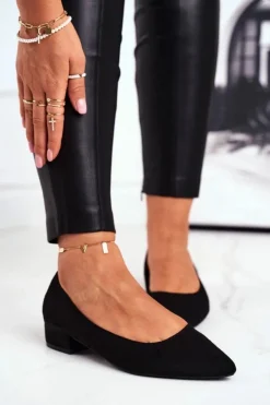 Damskie Boto Zamszowe Baleriny Na Obcasie Czarne Elivia