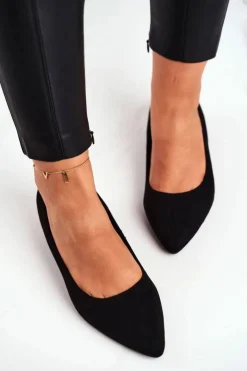 Damskie Boto Zamszowe Baleriny Na Obcasie Czarne Elivia