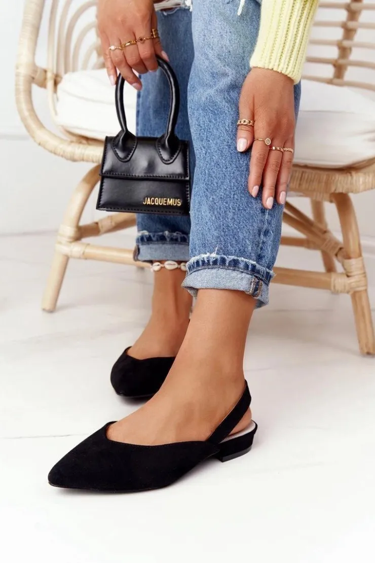 Damskie Damskie buty S.Barski Zamszowe Baleriny Na Obcasie S.Barski Czarne